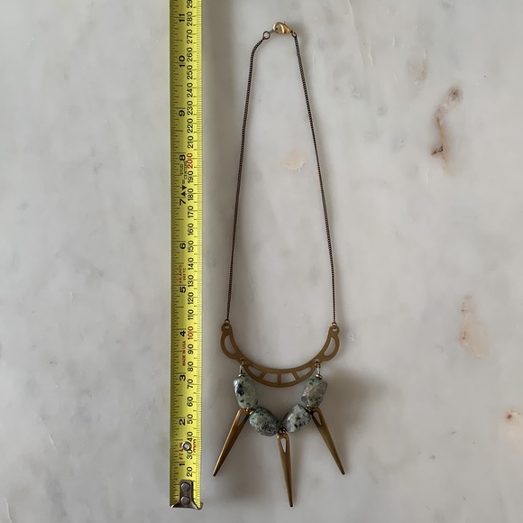 2/$40💎 Bold Gold Statement Necklace with Mint Dalmatian Jasper and Gold Spikes - Picture 10 of 10